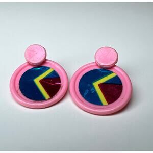 Vintage Mattel Barbie Doll Pink Round Abstract Earrings Geometric Accessory